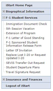 F-1 Student Services menu image